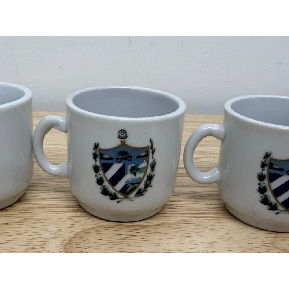 Set of 4 Cuban Espresso Cups Cuba Coat of Arms White Ceramic Demitasse #1